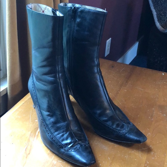 Burberry Shoes - Burberry zip up black leather boots size 38